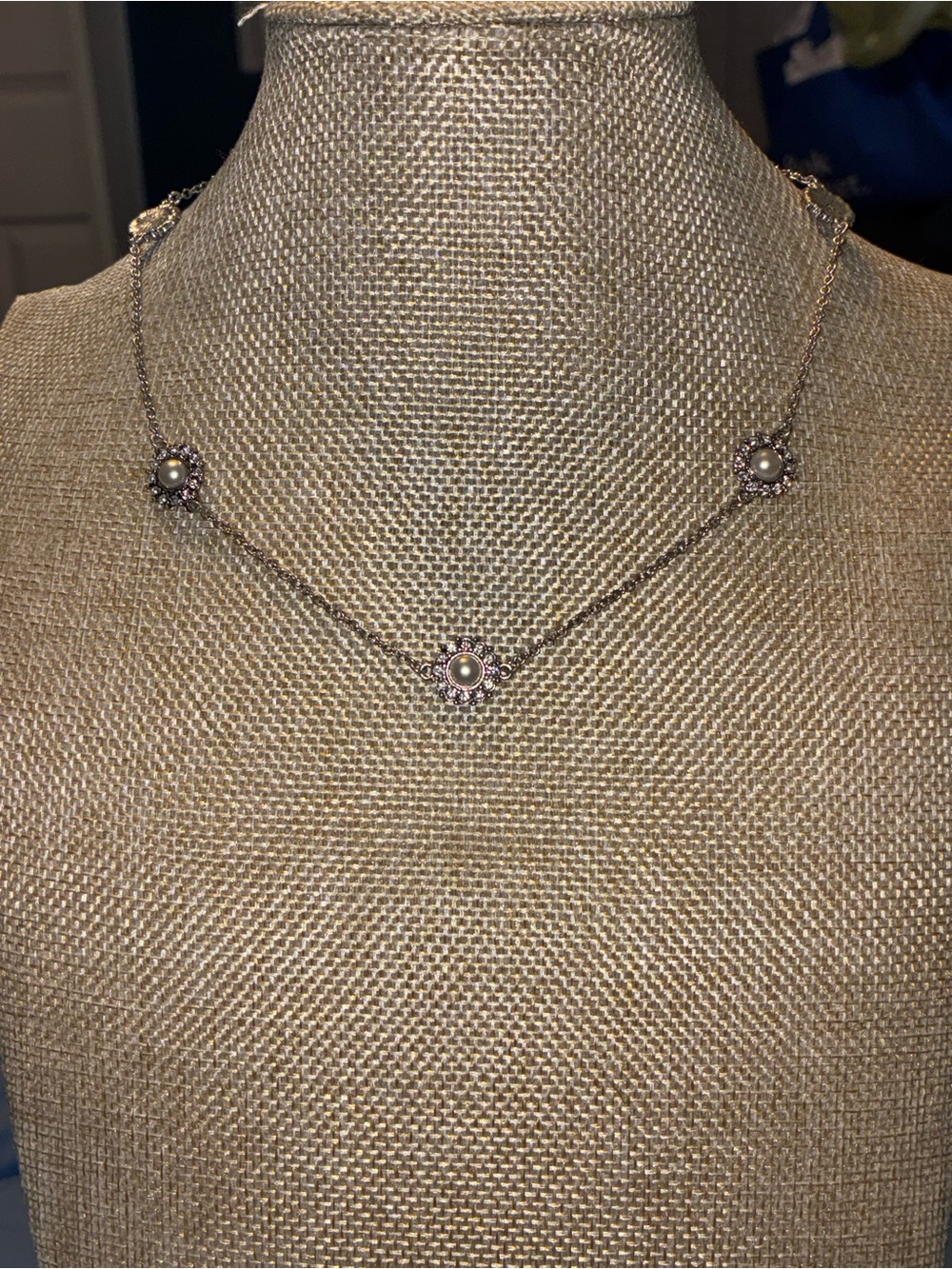 Sterling Silver Pearl & Floral Station Necklace - White